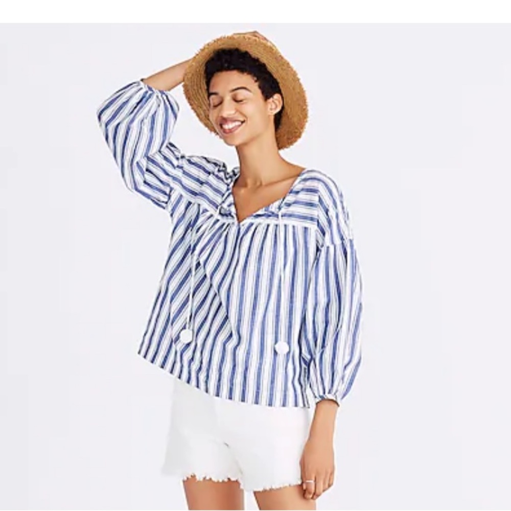 Blue and white striped Peasant top - Picture 5 of 6